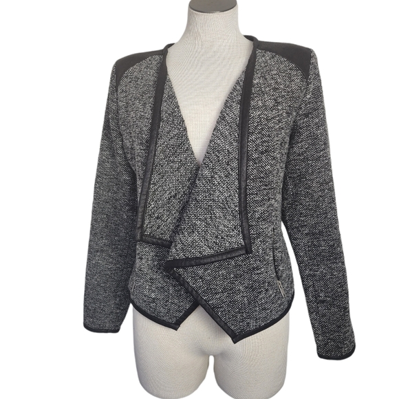 a.n.a Jackets & Blazers - Ana Black & Gray Tweed Faux  Leather Trim Size PM